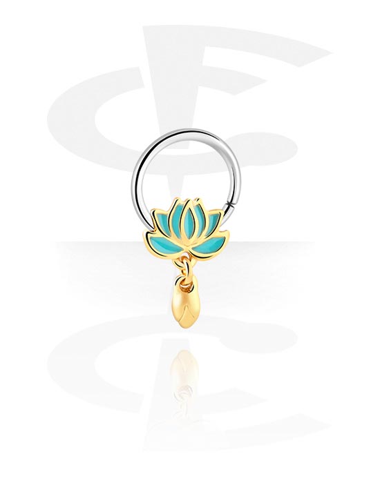 Piercing Rings, Continuous ring (surgical steel, silver, shiny finish) with lotus flower design, Surgical Steel 316L, Plated Brass