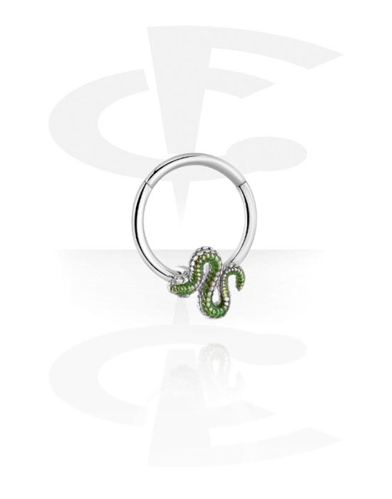 Piercinggyűrűk, Multi-purpose clicker (surgical steel, silver, shiny finish) val vel snake design, Sebészeti acél, 316L, Bevonatos sárgaréz