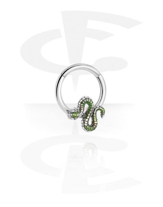 Piercing Rings, Piercing clicker (surgical steel, silver, shiny finish) with snake design, Surgical Steel 316L, Plated Brass