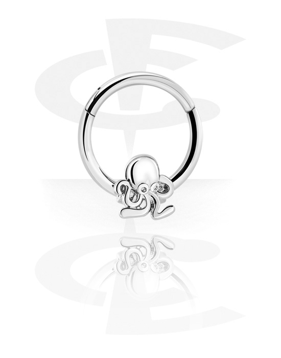 Piercing Ringe, Piercing-Klicker (Chirurgenstahl, silber, glänzend) mit Oktopus-Design, Chirurgenstahl 316L, Plattiertes Messing