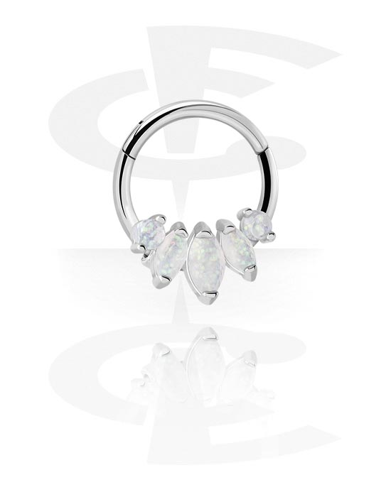 Piercingringer, Piercing-clicker (kirurgisk stål, sølv, skinnende finish) med krystallsteiner, Kirurgisk stål 316L, Belagt messing