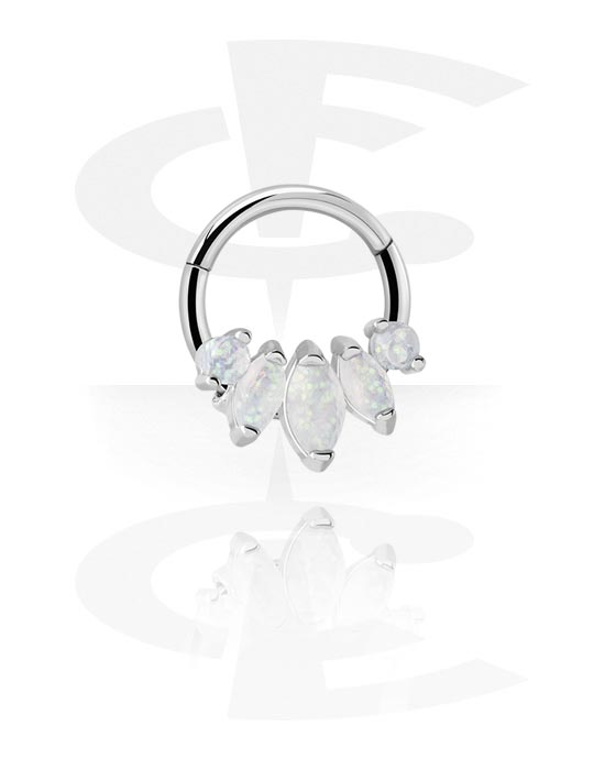 Piercingové kroužky, Piercingový clicker (chirurgická ocel, stříbrná, lesklý povrch) s krystalovými kamínky, Chirurgická ocel 316L, Pokovená mosaz