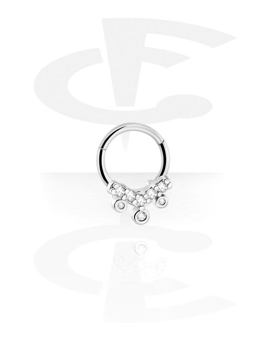 Anéis piercing, Multi-purpose clicker (aço cirúrgico, prata, acabamento brilhante) com pedras de cristal, Aço cirúrgico 316L, Latão revestido