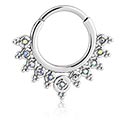 Pírsingové krúžky, Pírsingový clicker (chirurgická oceľ, strieborná, lesklý povrch) s kryštálové kamene, Chirurgická oceľ 316L ,  Pokovaná mosadz