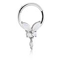 Piercing Rings, Piercing clicker (surgical steel, silver, shiny finish) with butterfly design and synthetic opal, Surgical Steel 316L ,  Plated Brass