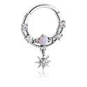 Piercingové kroužky, Piercingový clicker (chirurgická ocel, stříbrná, lesklý povrch) s přívěskem hvězda a krystalovými kamínky, Chirurgická ocel 316L ,  Pokovená mosaz