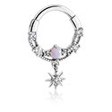 Piercinggyűrűk, Multi-purpose clicker (surgical steel, silver, shiny finish) val vel csillag függő és Kristálykövek, Sebészeti acél, 316L ,  Bevonatos sárgaréz