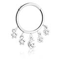 Anneaux, Multi-purpose clicker (acier chirurgical, argent, finition brillante) avec pendentif étoile et pierres en cristal, Acier chirurgical 316L, Laiton plaqué