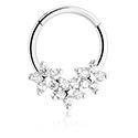 Anneaux, Multi-purpose clicker (acier chirurgical, argent, finition brillante) avec motif fleur et pierres en cristal, Acier chirurgical 316L ,  Laiton plaqué