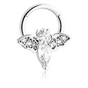 Anneaux, Multi-purpose clicker (acier chirurgical, argent, finition brillante) avec motif chauve-souris et pierres en cristal, Acier chirurgical 316L ,  Laiton plaqué