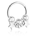 Anneaux, Multi-purpose clicker (acier chirurgical, argent, finition brillante) avec étoile et pierres en cristal, Acier chirurgical 316L ,  Laiton plaqué