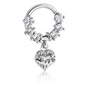 Anneaux, Multi-purpose clicker (acier chirurgical, argent, finition brillante) avec coeur en cristal, Acier chirurgical 316L ,  Laiton plaqué