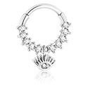 Anneaux, Multi-purpose clicker (acier chirurgical, argent, finition brillante) avec motif oeil et pierres en cristal, Acier chirurgical 316L ,  Laiton plaqué