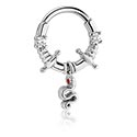 Piercing Rings, Piercing clicker (surgical steel, silver, shiny finish) with snake design and crystal stones, Surgical Steel 316L ,  Plated Brass