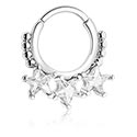 Anéis piercing, Multi-purpose clicker (aço cirúrgico, prata, acabamento brilhante) com design estrela e pedras de cristal, Aço cirúrgico 316L ,  Latão revestido