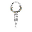 Piercing Rings, Piercing clicker (surgical steel, silver, shiny finish) with crystal stone in various colors and chain, Surgical Steel 316L, Plated Brass