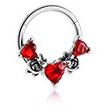 Piercing Rings, Piercing clicker (surgical steel, silver, shiny finish) with crystal heart, Surgical Steel 316L ,  Plated Brass