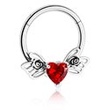 Anneaux, Multi-purpose clicker (acier chirurgical, argent, finition brillante) avec coeur en cristal, Acier chirurgical 316L ,  Laiton plaqué