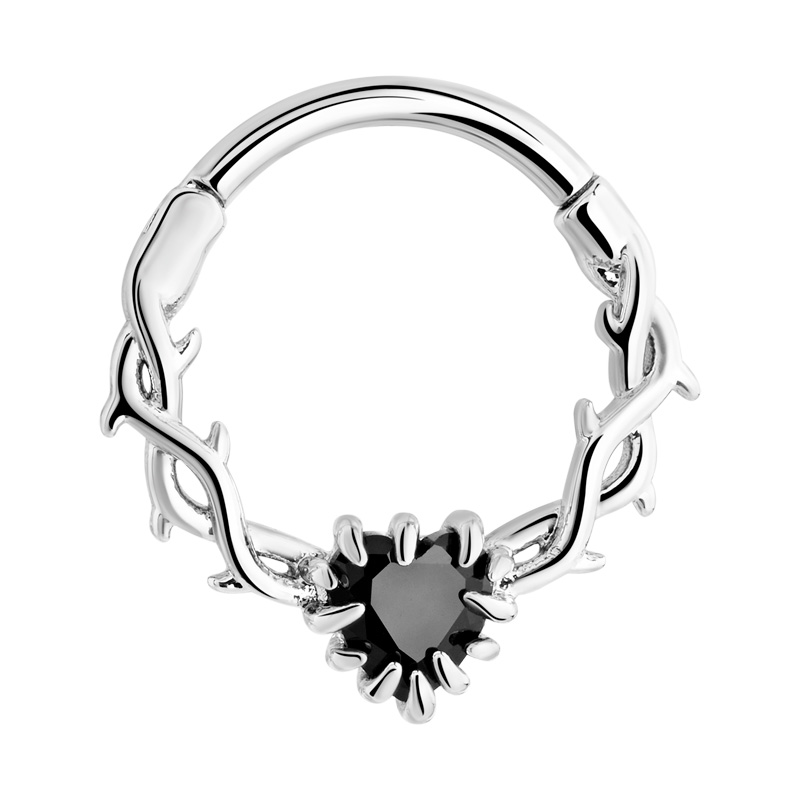 Multi-purpose clicker (acier chirurgical, argent, finition brillante) avec coeur en cristal Acier chirurgical 316L / Laiton plaqué