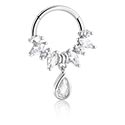 Piercing Rings, Piercing clicker (surgical steel, silver, shiny finish) with crystal stones, Surgical Steel 316L ,  Plated Brass