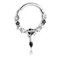 Pírsingové krúžky, Pírsingový clicker (chirurgická oceľ, strieborná, lesklý povrch) s Half moon design a kryštálové kamene, Chirurgická oceľ 316L ,  Pokovaná mosadz