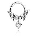 Piercing Rings, Piercing clicker (surgical steel, silver, shiny finish) with wing design and crystal heart, Surgical Steel 316L ,  Plated Brass