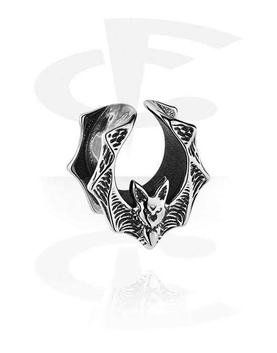 Tunnels & Plugs, Half tunnel (surgical steel, silver, shiny finish) with bat design, Surgical Steel 316L