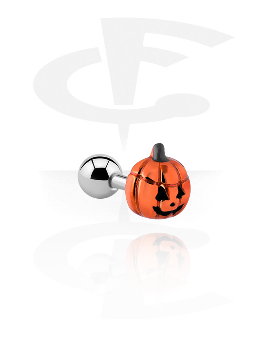 Helix & Tragus, Tragus pírsing s halloweenskym dizajnom „tekvica“, Chirurgická oceľ 316L, Pokovaná mosadz