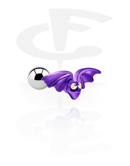 Helix & Tragus, Tragus piercing s designem netopýr a krystalovými kamínky, Chirurgická ocel 316L, Pokovená mosaz