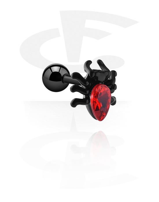 Helix & Tragus, Tragus piercing s designem pavouk a krystalovým kamínkem, Chirurgická ocel 316L, Pokovená mosaz