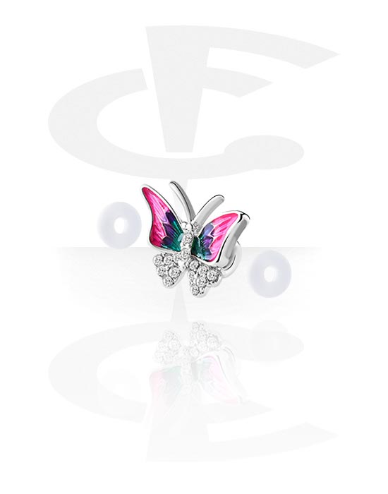 Boules, barres & plus, Accessoire pour piercings industriels avec motif papillon et pierres en cristal, Laiton plaqué