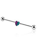 Barbells, Industrial Barbell with heart design, Surgical Steel 316L, Plated Brass