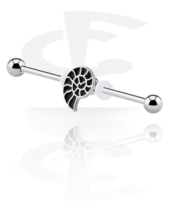 Barbells, Industrial Barbell with Snail Design, Surgical Steel 316L, Plated Brass