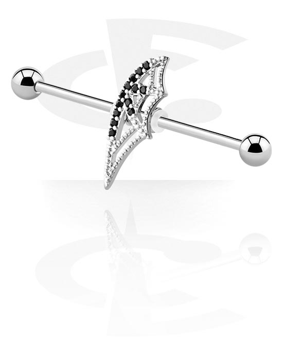 Barbells, Industrial Barbell with spiderweb design and crystal stones, Surgical Steel 316L, Plated Brass