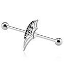 Barbells, Industrial Barbell with spiderweb design and crystal stones, Surgical Steel 316L, Plated Brass