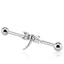 Barbells, Industrial Barbell with dragonfly design, Surgical Steel 316L, Plated Brass