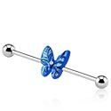 Barbells, Industrial Barbell with butterfly charm and crystal stone, Surgical Steel 316L, Plated Brass