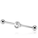 Barbells, Industrial Barbell with crystal stone, Surgical Steel 316L ,  Plated Brass