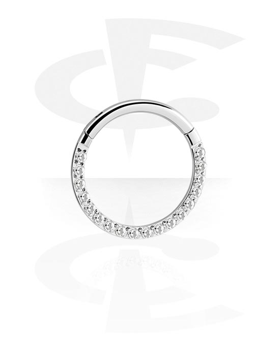 Piercing ad anello, Multi-purpose clicker (acciaio chirurgico, argento, finitura lucida) con cristallini, Acciaio chirurgico 316L