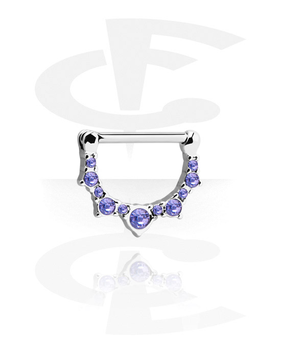 Nipple Piercings, Nipple Clicker with crystal stones, Surgical Steel 316L, Plated Brass