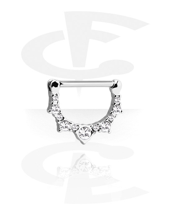 Piercingové šperky do bradavky, Clicker na bradavky s krystalovými kamínky, Chirurgická ocel 316L, Pokovená mosaz