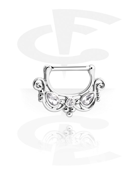 Piercingové šperky do bradavky, Clicker na bradavky s krystalovými kamínky, Chirurgická ocel 316L