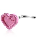Nosovky a krúžky do nosa, Nosovka v tvare L (chirurgická oceľ, strieborná, lesklý povrch) s Motív srdca, Chirurgická oceľ 316L, Pokovaná mosadz