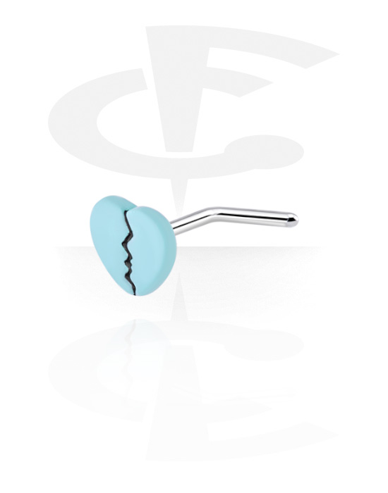 Nesestaver og -ringer, L-formet nesedobb (kirurgisk stål, sølv, skinnende finish) med hjertedesign, Kirurgisk stål 316L, Belagt messing