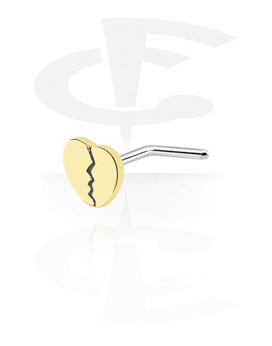 Nosovky a kroužky do nosu, Nosovka ve tvaru L (chirurgická ocel, stříbrná, lesklý povrch) s designem srdce, Chirurgická ocel 316L, Pokovená mosaz