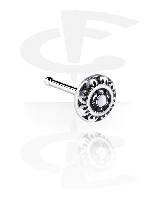 Nose Jewellery & Septums, Straight nose stud (surgical steel, silver, shiny finish) with vintage design, Surgical Steel 316L
