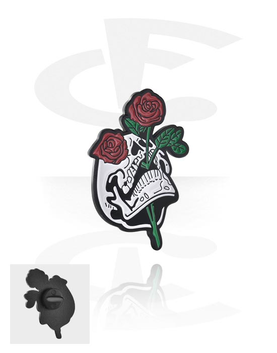 Pins, Pin with Skull and rose design, Alloy Steel