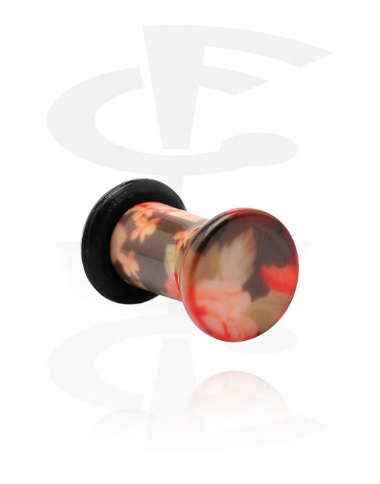 Tunnels & Plugs, Single flared plug (acrylic) with flower design and O-ring, Acrylic