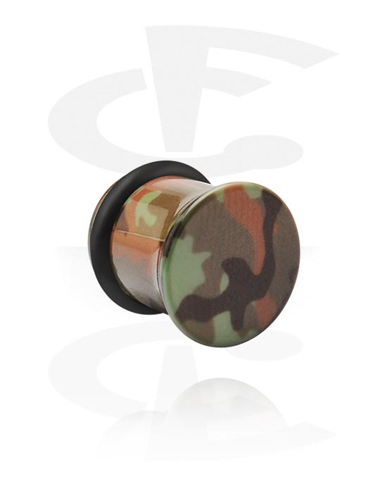Tunnels & Plugs, Single flared plug (acryl) met camouflage-motief en O-ring, Acryl