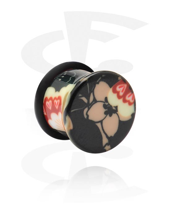 Alagutak és dugók, Single flared plug (acrylic) val vel Virág dizájn és O-gyűrű, Akril